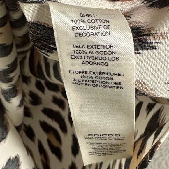 Chicos Leopard Print Button Front Shirt Size M No Iron Safari Career Boho Chic - Picture 8 of 11